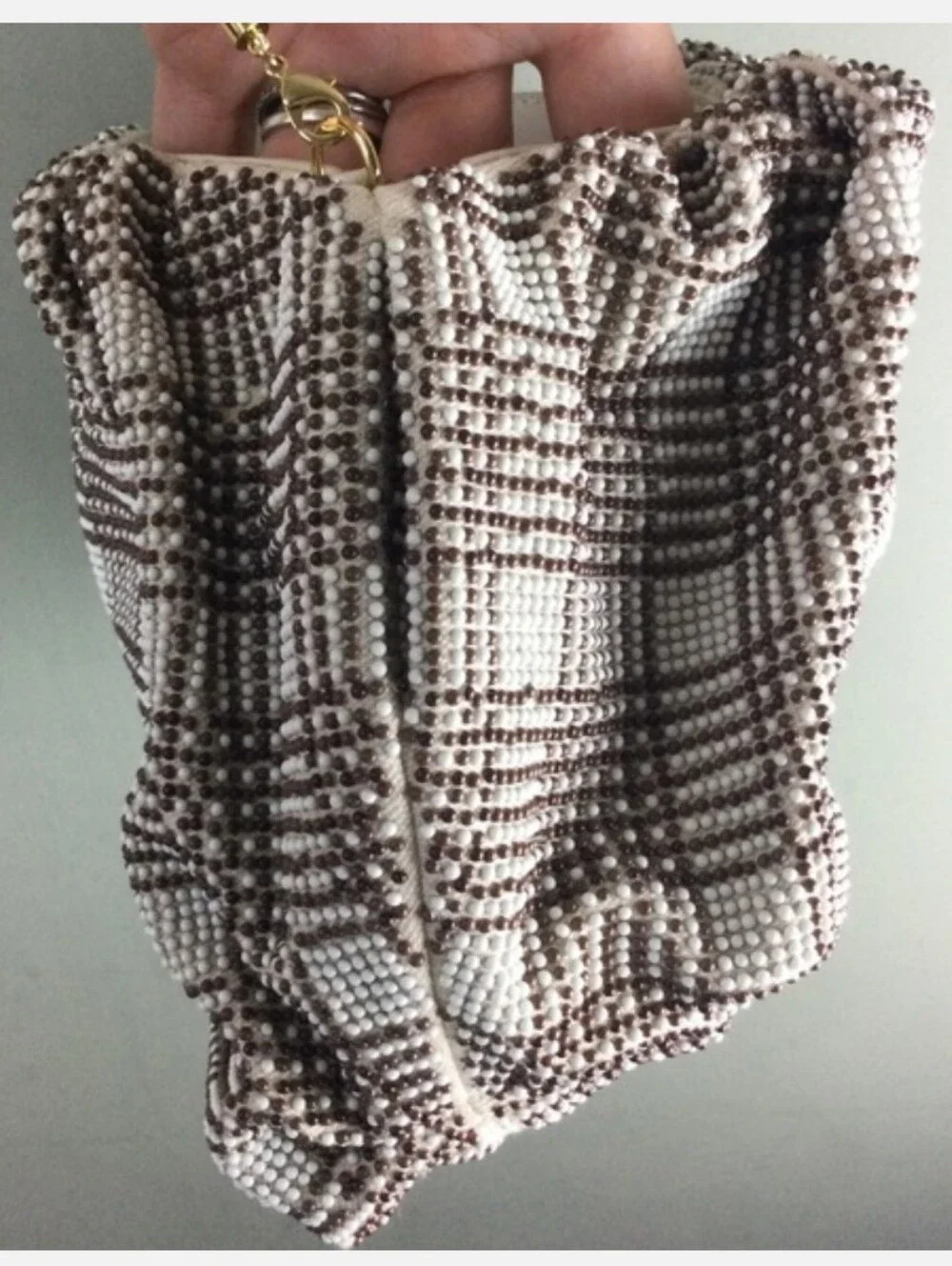NWOT Loeffler Randall Mini Analeigh Plaid Diamante Beaded Twisted Chain Clutch